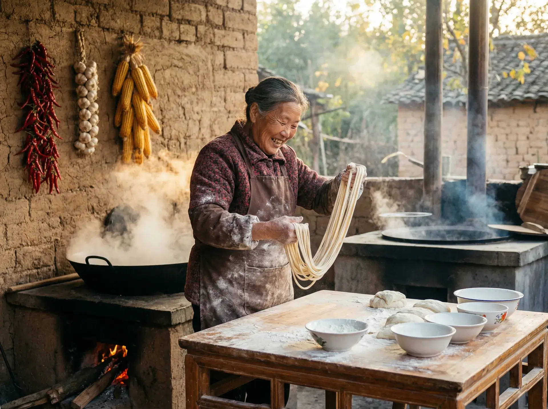 农家大嫂手擀面 - 尸骨袋电视剧 乡村美食